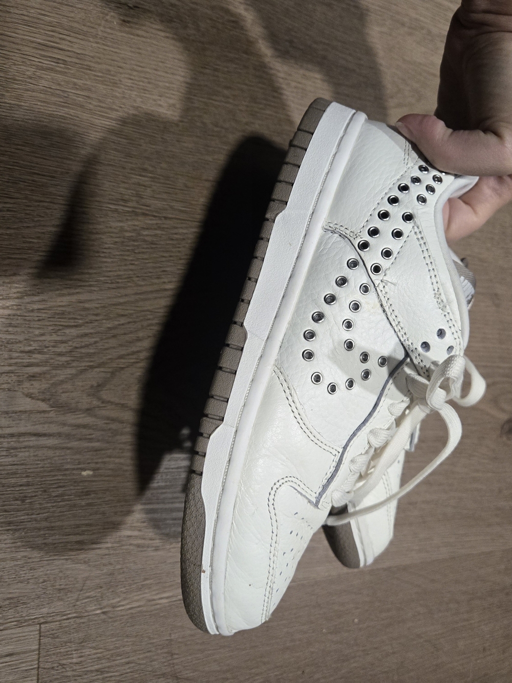 Nike Dunk White Leather Sneakers with Stud Detail